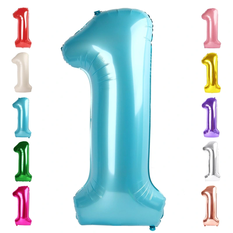 1 Balloon Number One Balloons For 1st Birthday Decorations, Baby Shark Balloons 40 Inch Jumbo Mylar Foil Pearl Blue For Girl Boy 1st 1 11 Birthday