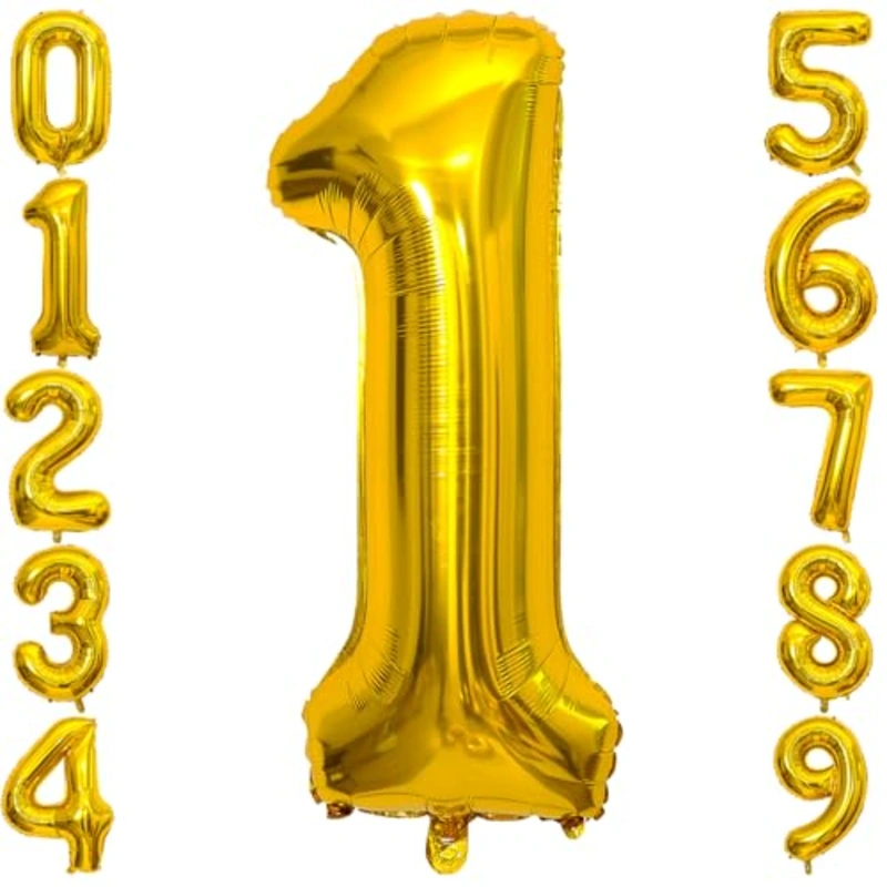 1 Number Balloon Gold 40 inch Big Foil Mylar 1st Balloons for 1 Year Old Boy Girl Birthday Party Decorations Wedding Anniversary Events Supplies