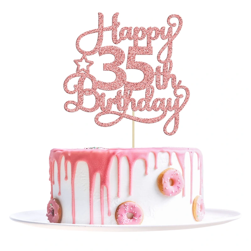 1 Pack Happy 35th Birthday Cake Topper Rose Gold Glitter 35 & Fabulous Cheers to 35 Years Old Birthday Cake Pick for Celebrating 35th Birthday Anniversary Party Cake Decorations Supplies