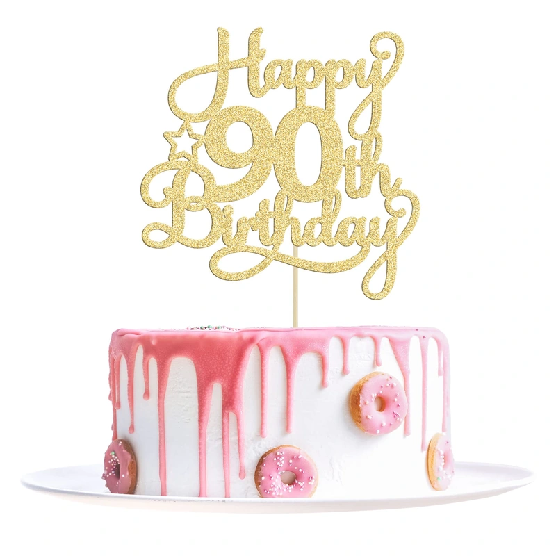 1 Pack Happy 90th Birthday Cake Topper Gold Glitter 90 & Fabulous Cheers to 90 Years Old Birthday Cake Pick for Celebrating 90th Birthday Anniversary Party Cake Decorations Supplies