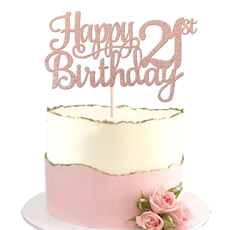 1 PCS Happy 21st Birthday Cake Topper Glitter Cheers to 21 Years Birthday Cake Pick 21 Fabulous Cake Decoration for Happy 21st Birthday Theme Party Decorations Supplies Rose Gold