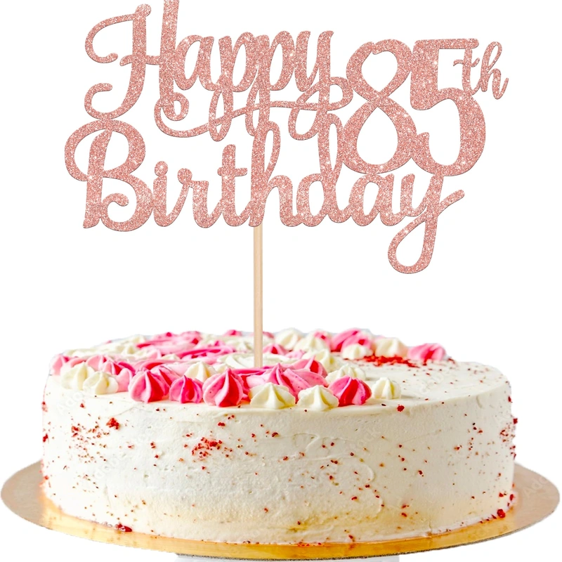 1 PCS Happy 85th Birthday Cake Topper Glitter Cheers to 85 Years Birthday Cake Pick 85 Fabulous Cake Decoration for Happy 85th Birthday Theme Party Decorations Supplies Rose Gold