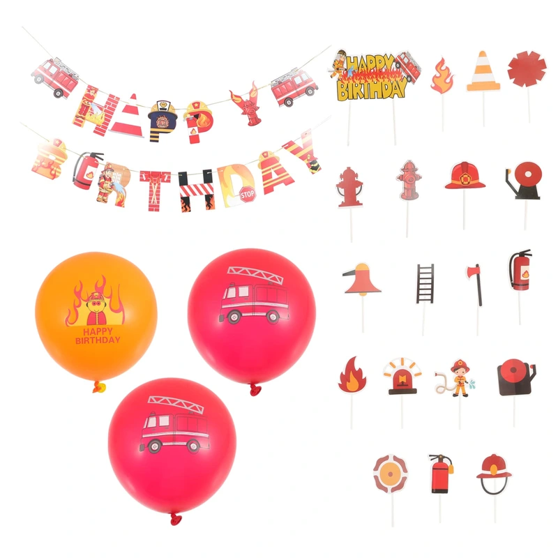 1 Set Cupcake Topper Birthday Balloons Birthday Decor Birthday Banner Firetruck Birthday Photo Prop Firetruck Themed Banner Firefighter Birthday Party Decorations Cake Picks