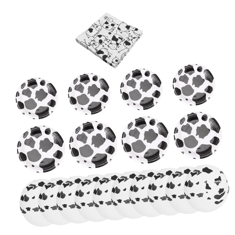 1 Set Party Supplies Farm Barn Birthday Accessories Party Gathering Prop Baby Shower Supplies Cow Pattern Plate Cow Pattern Balloons Napkin Cow Party Accessories Decoration