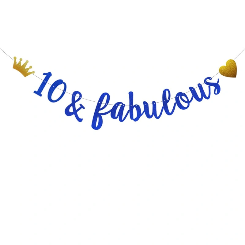 10 & Fabulous Banner,Pre-Strung,No Assembly Required,Funny Blue Paper Glitter Party Decorations for 10th Birthday Party Supplies, Letters Blue,ABCpartyland