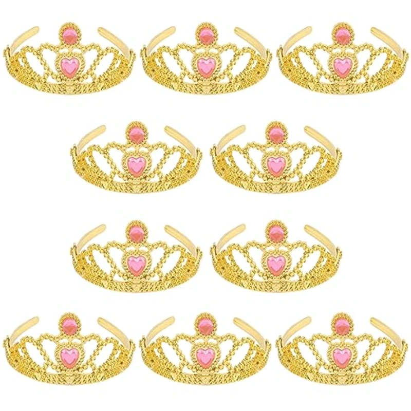 10 Pack Princess Tiaras and Crowns for Little Girls Plastic Gold Tiara for Child from 3 Years Up Party Favors