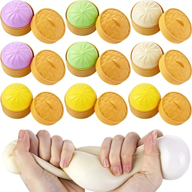 10 Pcs Colorful Dumpling Stress Balls, Fidget Sensory Toy, Stress Relief Squeezing Dough Bun for Halloween Project, Tricking People, Kid Playing