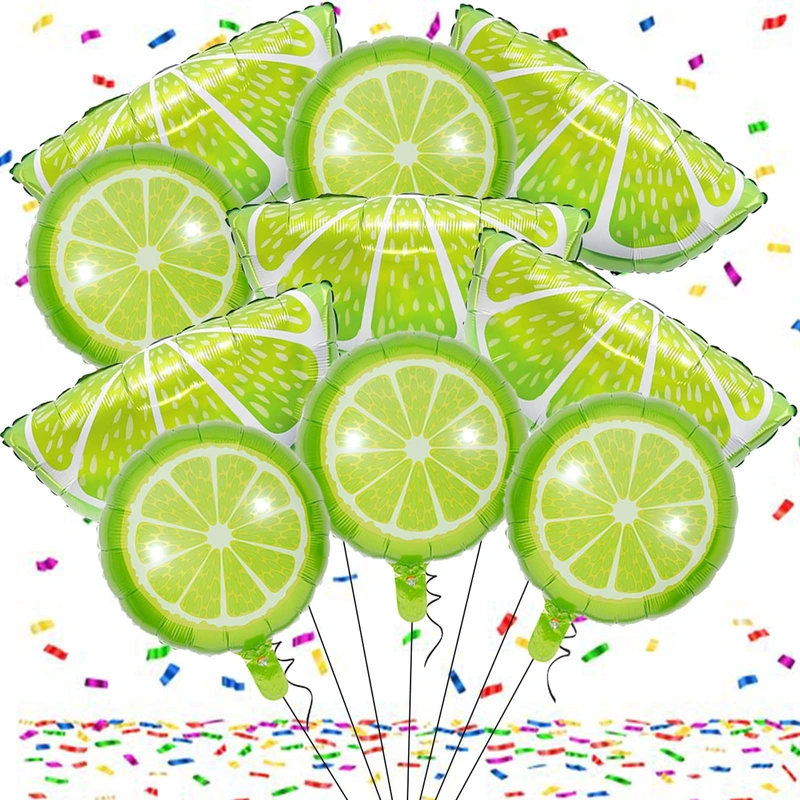 10 Pcs Green Lemon Balloons Fruit Lime Balloons Green Lemon Mylar Balloons for Summer Autumn Harvest Fruit Theme Party Decorations Supplies
