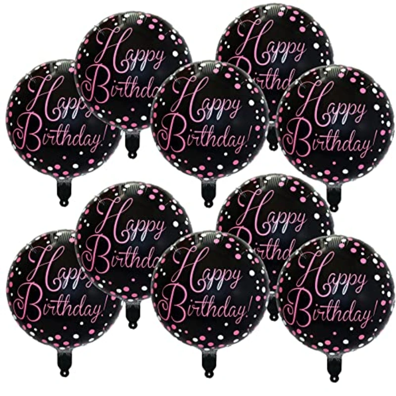 10 Pcs Happy Birthday Balloons, 18″ Round Aluminum Foil Mylar Helium Balloon Inflatable Balloons for Birthday Party Decorations Supplies, Multi Pattern 4