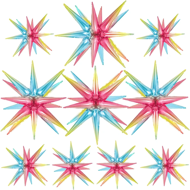 10 Pcs Star Balloons Explosion Starburst Balloons Foil Cone Balloons Magic for Birthday Wedding Anniversary Party Backdrops Decorations Supplies, 6 Pcs 22Inches and 4 Pcs 27Inches (Multicolor)